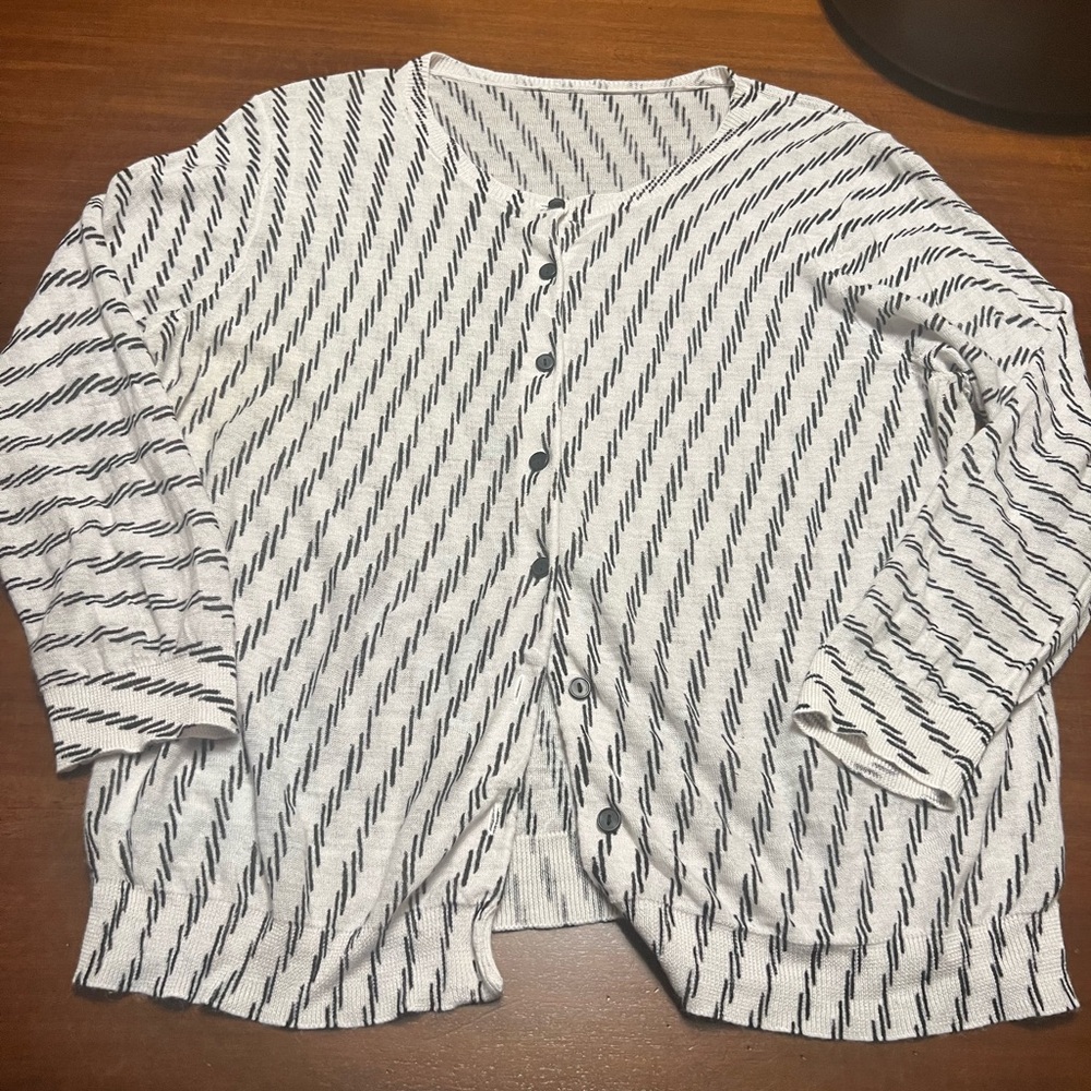 Ann Taylor Loft Striped Button-Up Knit Cardigan L Xl
